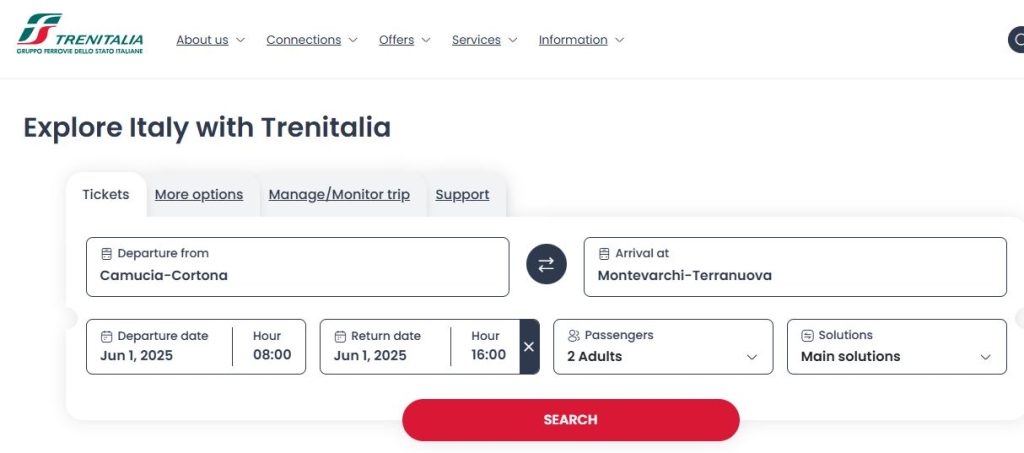 Searching for train from Cortona to Montevarchi screenshot