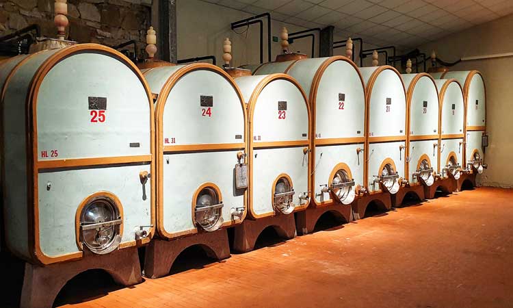 Concrete vats in a winery in Tuscany